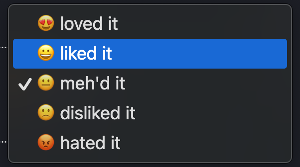 A screenshot of the catalogue form with the rating select open.